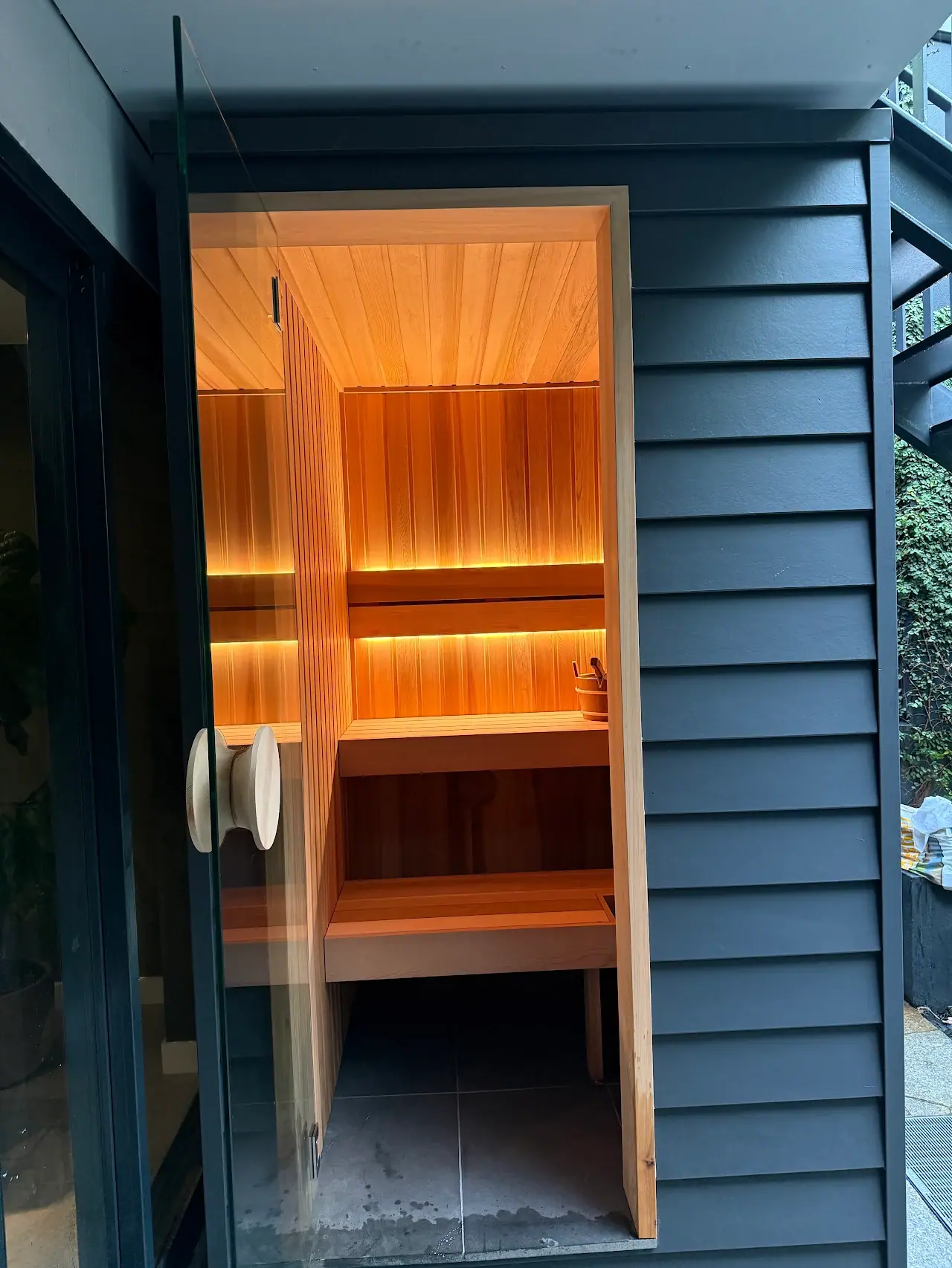 Completed custom sauna photographed by its owner