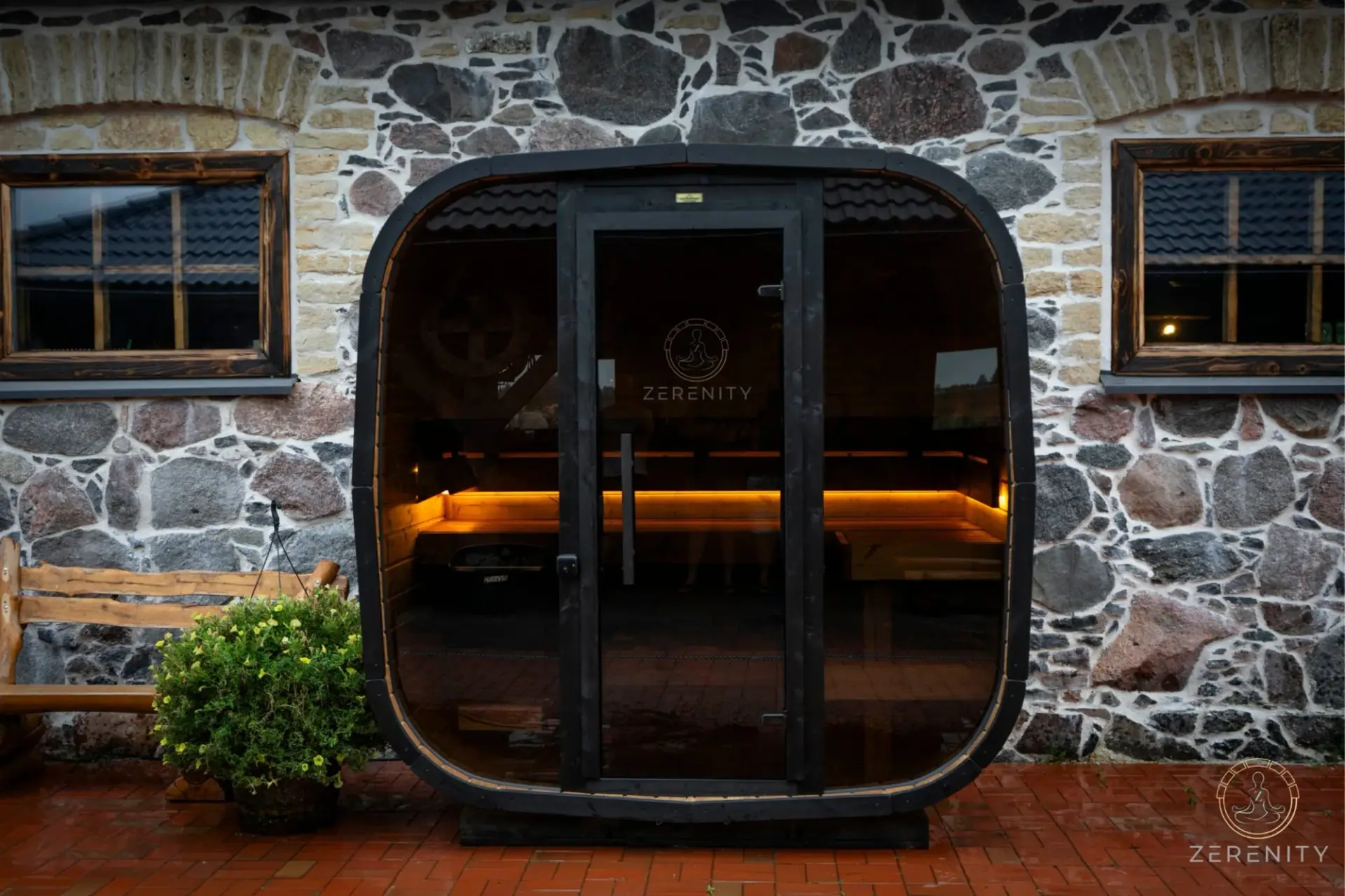 Zerenity Koda from the front, with bronze glazing and warm bench lighting